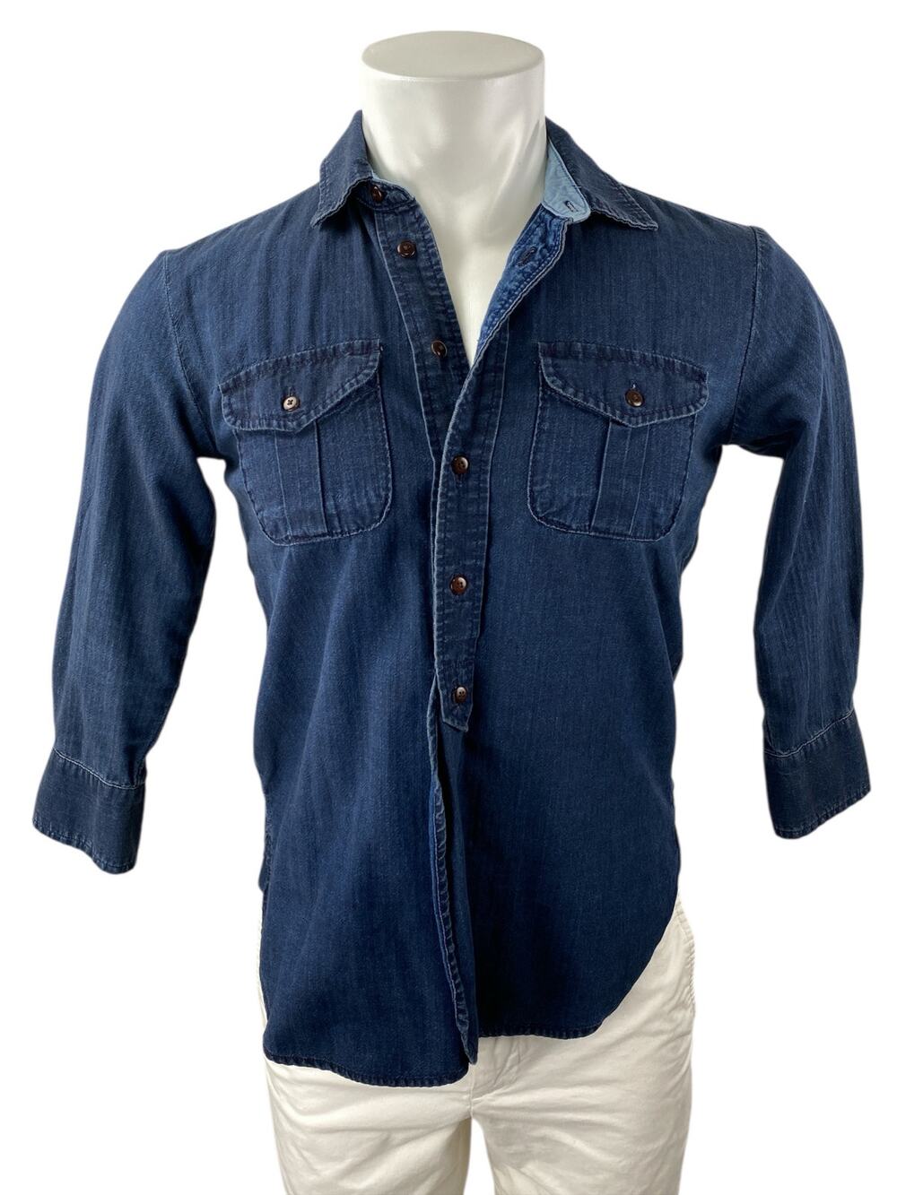 Rivet & Thread Men's Blue Long Sleeve Button Up Denim Jean Shirt Top Size XS